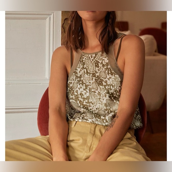 Free People NWOT Nights Out Bodysuit Snakeskin Sage NWOT Green Size Medium - Picture 1 of 8